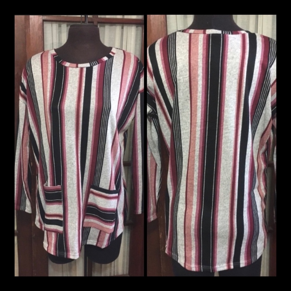 Oversized STRIPED PRINT TUNIC TOP /W SIDE POCKETS - Picture 5 of 8